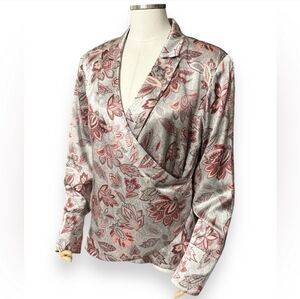DUE PER DUE Pink & Grey Silk Paisley & Floral Print Blazer